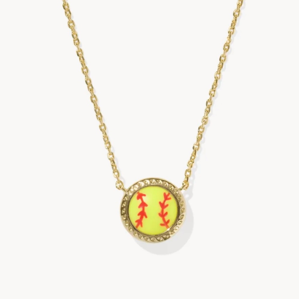 Kendra Scott Softball Gold Short Pendant Necklace in Chartreuse Magnesite